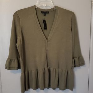 NWT Lane Bryant Size 14/16 Green Cardigan with 3/4 Ruffled Sleeves